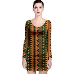 African Pattern Texture Long Sleeve Bodycon Dress