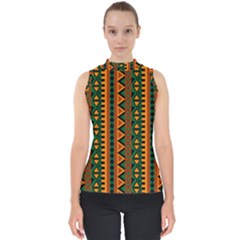 African Pattern Texture Mock Neck Shell Top by Ravend