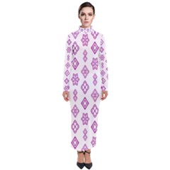 Geometric Pattern Purple Pattern Turtleneck Maxi Dress