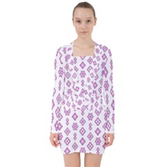 Geometric Pattern Purple Pattern V-neck Bodycon Long Sleeve Dress by Ravend