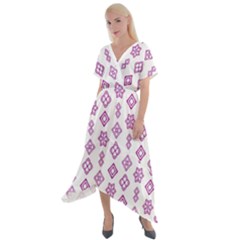 Geometric Pattern Purple Pattern Cross Front Sharkbite Hem Maxi Dress by Ravend