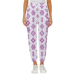 Geometric Pattern Purple Pattern Cropped Drawstring Pants by Ravend