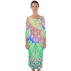 Hippie Fabric Background Tie Dye Quarter Sleeve Midi Bodycon Dress