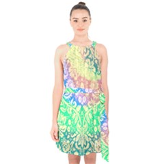 Hippie Fabric Background Tie Dye Halter Collar Waist Tie Chiffon Dress