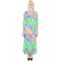 Hippie Fabric Background Tie Dye Quarter Sleeve Wrap Maxi Dress by Ravend