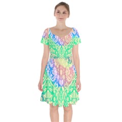 Hippie Fabric Background Tie Dye Short Sleeve Bardot Dress