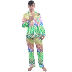 Hippie Fabric Background Tie Dye Men s Long Sleeve Satin Pajamas Set