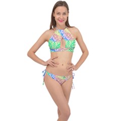 Hippie Fabric Background Tie Dye Cross Front Halter Bikini Set