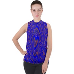 Optical Illusion Illusion Pattern Mock Neck Chiffon Sleeveless Top