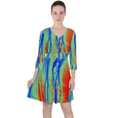 Pattern Design Decorative Art Quarter Sleeve Ruffle Waist Dress