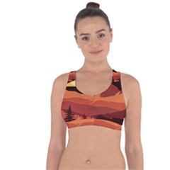 Mountain Forest Full Moon Cross String Back Sports Bra