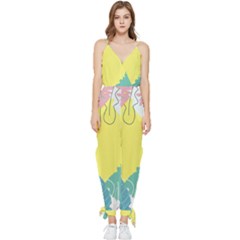 Plants Leaves Border Frame Sleeveless Tie Ankle Chiffon Jumpsuit by Ravend