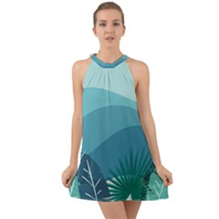 Palm Leaves Waves Mountains Hills Halter Tie Back Chiffon Dress