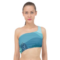 Palm Leaves Waves Mountains Hills Spliced Up Bikini Top 