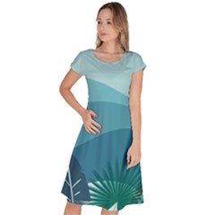 Palm Leaves Waves Mountains Hills Classic Short Sleeve Dress