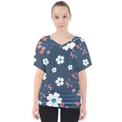 Floral Digital Paper Background V-neck Dolman Drape Top