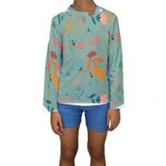 Background Flower Plant Leaves Kids  Long Sleeve Swimwear by Ravend