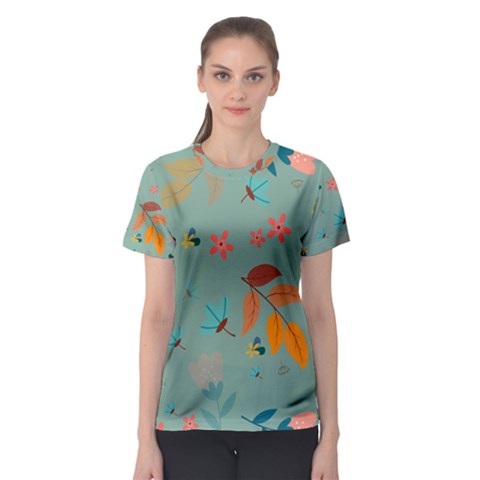 Background Flower Plant Leaves Women s Sport Mesh Tee by Ravend