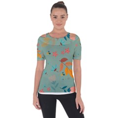 Background Flower Plant Leaves Shoulder Cut Out Short Sleeve Top by Ravend
