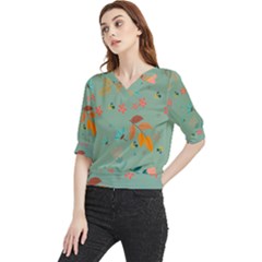 Background Flower Plant Leaves Quarter Sleeve Blouse