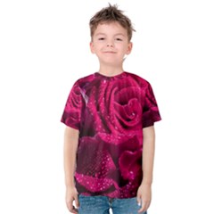 Water Rose Pink Background Flower Kids  Cotton Tee