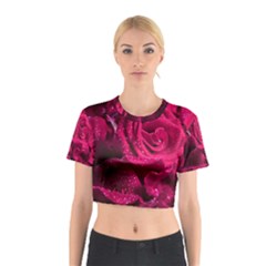 Water Rose Pink Background Flower Cotton Crop Top by Ravend