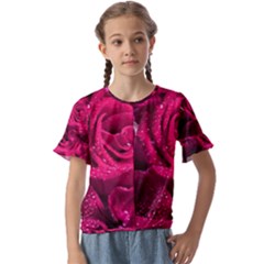 Water Rose Pink Background Flower Kids  Cuff Sleeve Scrunch Bottom Tee