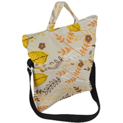 Leaves Flowers Background Wallpaper Fold Over Handle Tote Bag