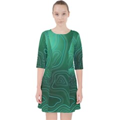 Green Line Shape Stripe Corolla Quarter Sleeve Pocket Dress