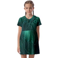 Green Line Shape Stripe Corolla Kids  Asymmetric Collar Dress