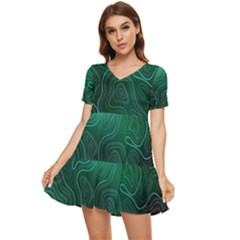 Green Line Shape Stripe Corolla Tiered Short Sleeve Babydoll Dress