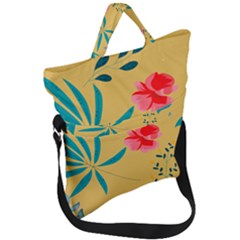 Nature Floral Flower Petal Leaves Leaf Plant Fold Over Handle Tote Bag