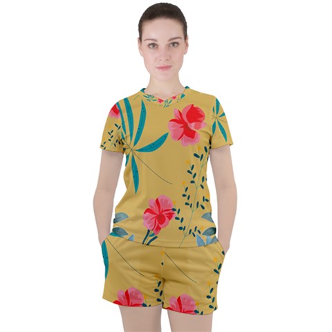 Nature Floral Flower Petal Leaves Leaf Plant Women s Tee And Shorts Set by Ravend