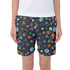 Floral Flower Leaves Background Floral Women s Basketball Shorts