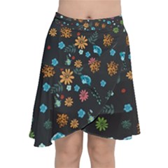 Floral Flower Leaves Background Floral Chiffon Wrap Front Skirt