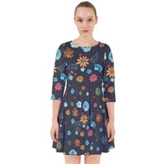 Floral Flower Leaves Background Floral Smock Dress