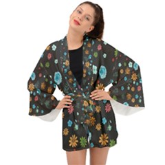 Floral Flower Leaves Background Floral Long Sleeve Kimono