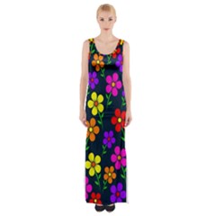 Background Flower Floral Bloom Thigh Split Maxi Dress