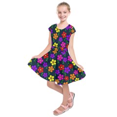 Background Flower Floral Bloom Kids  Short Sleeve Dress