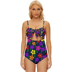 Background Flower Floral Bloom Knot Front One-piece Swimsuit by Ravend