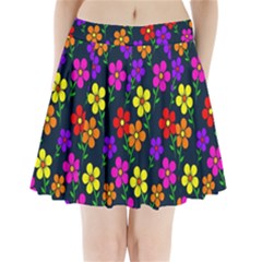 Background Flower Floral Bloom Pleated Mini Skirt