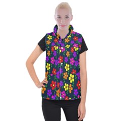 Background Flower Floral Bloom Women s Button Up Vest