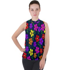 Background Flower Floral Bloom Mock Neck Chiffon Sleeveless Top by Ravend