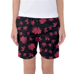 Red Autumn Leaves Autumn Forest Women s Basketball Shorts