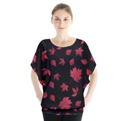 Red Autumn Leaves Autumn Forest Batwing Chiffon Blouse