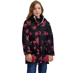 Red Autumn Leaves Autumn Forest Kid s Hooded Longline Puffer Jacket by Ravend