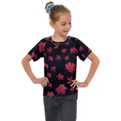 Red Autumn Leaves Autumn Forest Kids  Mesh Piece Tee