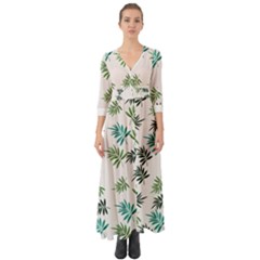 Leaves Plant Design Template Button Up Boho Maxi Dress