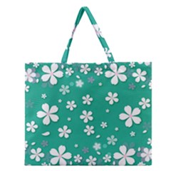 Pattern Background Daisy Flower Floral Zipper Large Tote Bag by Ravend