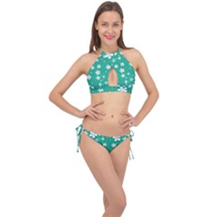 Pattern Background Daisy Flower Floral Cross Front Halter Bikini Set